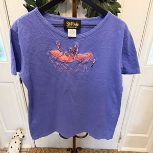 Vintage Bob Mackie Wearable Art Embroidered Flamingos T Shirt SS M